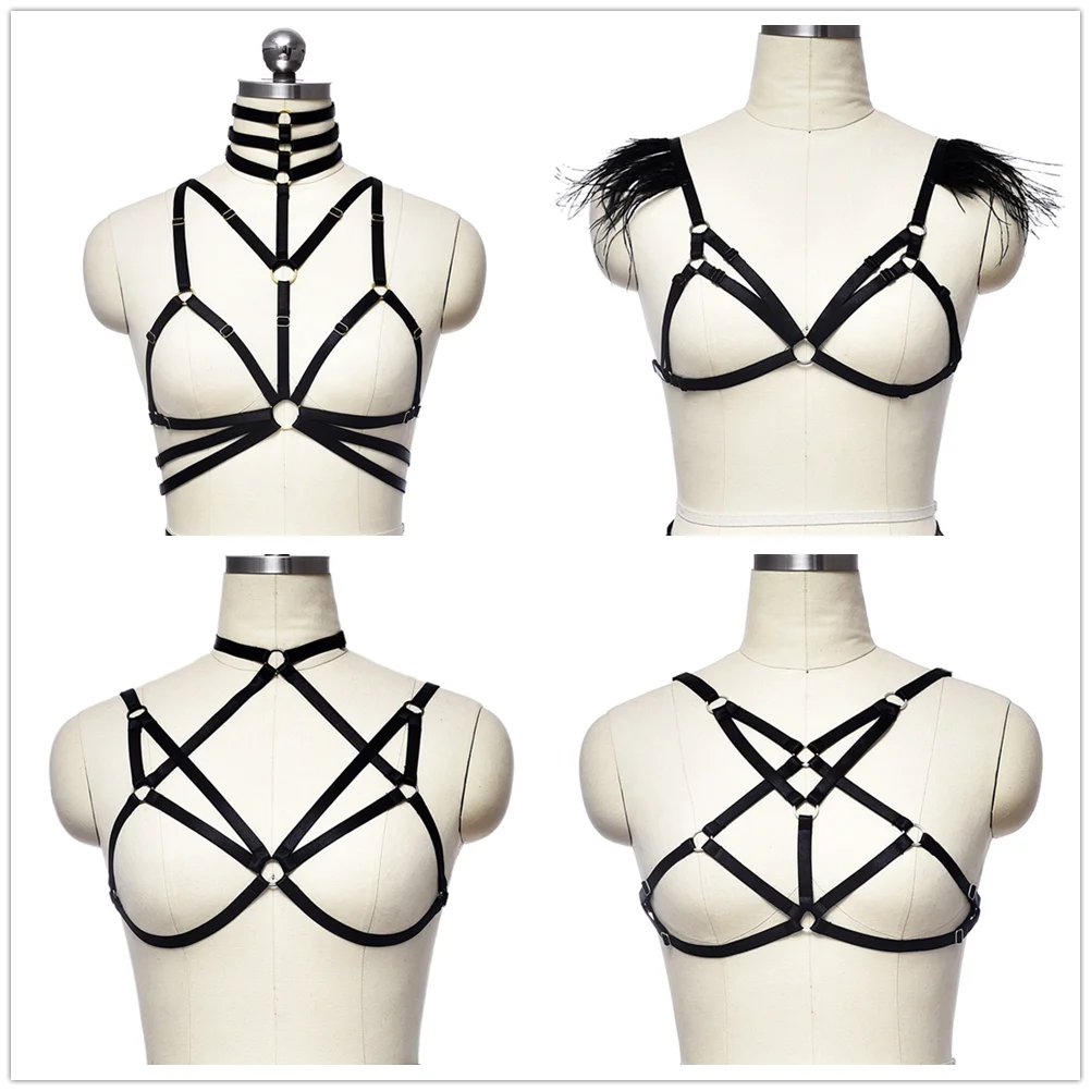 

Sexy Lingerie Bondage Body Cage Harajuku Women Black Harness Bra Goth Elastic Crop Top Body Harness Lingerie