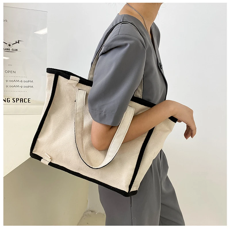 Simple Fashion Large-capacity Handbag for Ladies Vintage Canvas Tote for Female Portable Business Briefcase Korean Shopper Bag