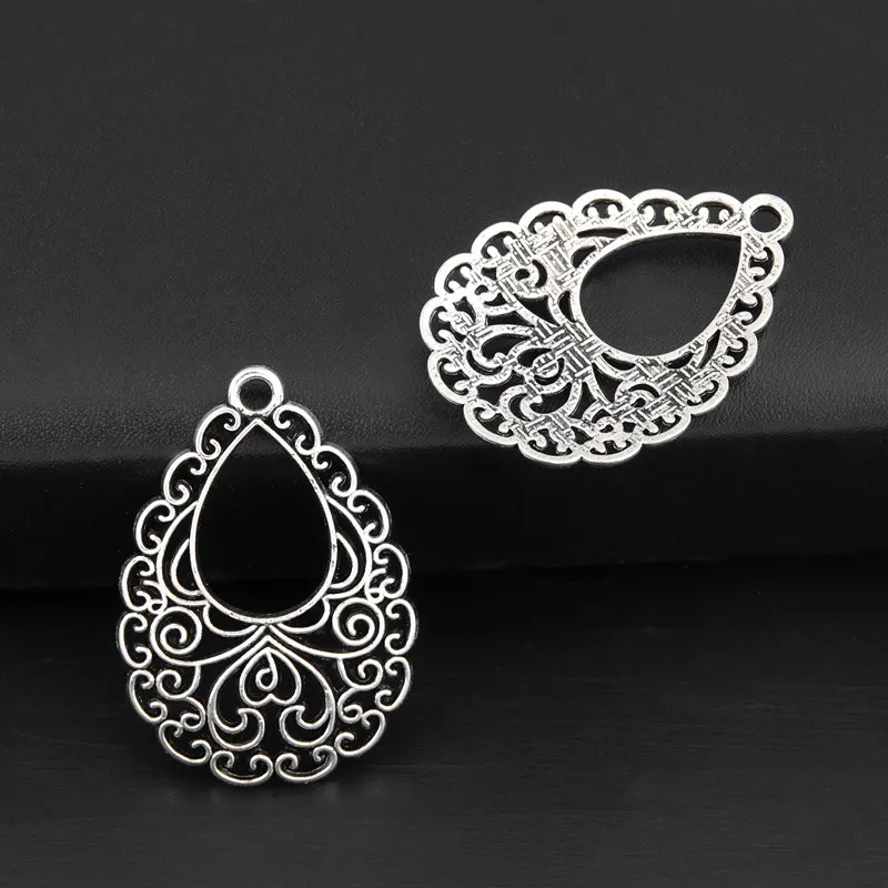 20pcs Silver Color 34x24mm Chandelier Charms Drop Shaped Pendant Fit DIY Jewelry Making Handcrafted Accessories