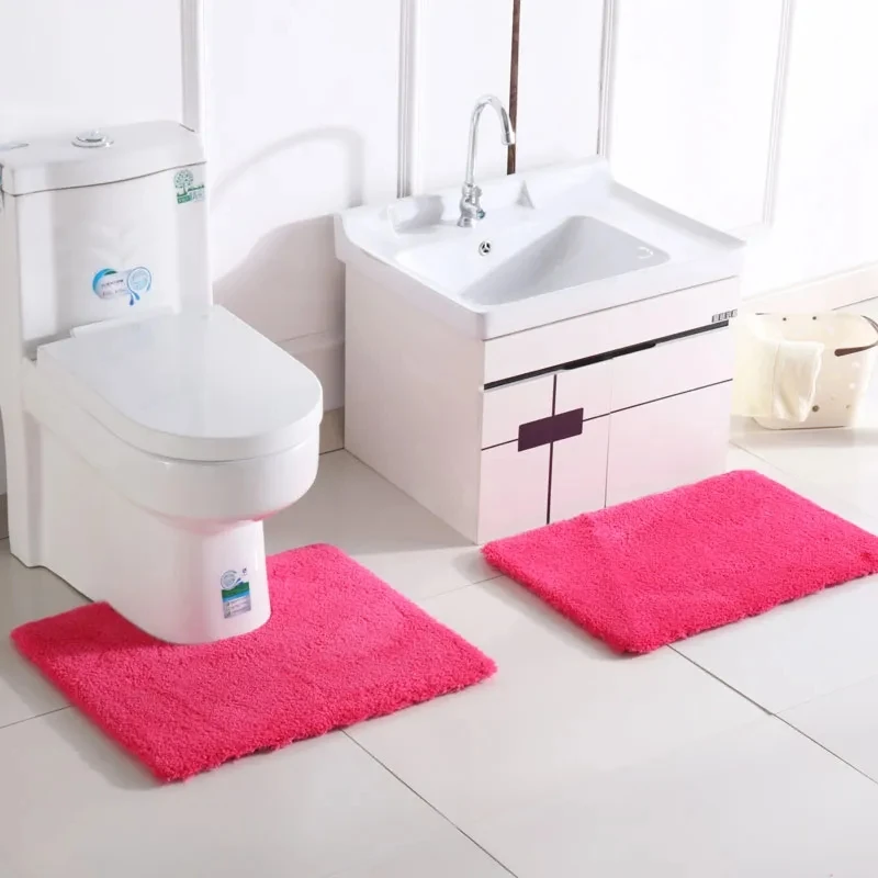 Simple Style Bathroom Non Slip Mat Household Absorbent U-shaped Toilet Rugs Pure Color Shower Room Floor Mats Home Decoration