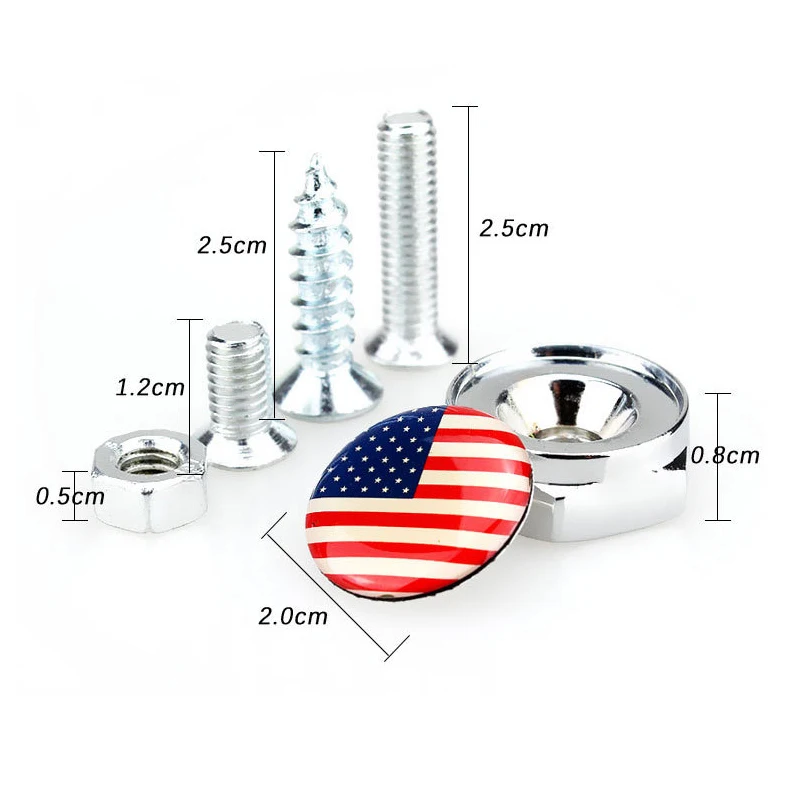 4pcs/set USA Italy Germany Sweden Flag Metal Screws License Plate Bolts Accessories for Audi Geely Honda Toyota Alfa Romeo Ford