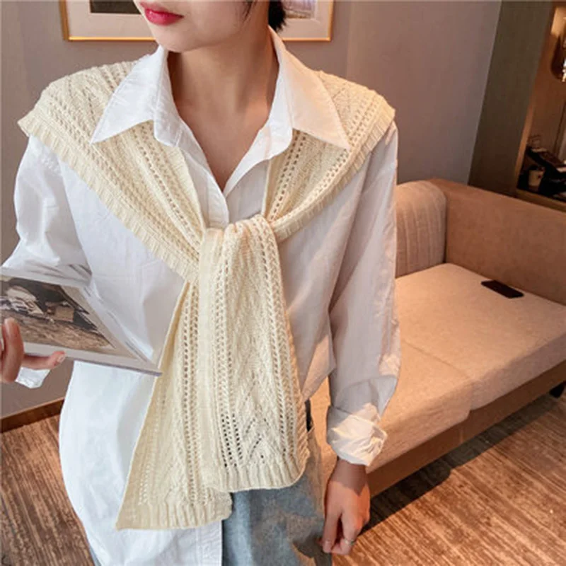 

Women Hollow Crochet Ice Silk Fake Collar Sunscreen Shawl Summer Air Conditioned Room Protect Cervical Spine Neck Guard Scarf Q1