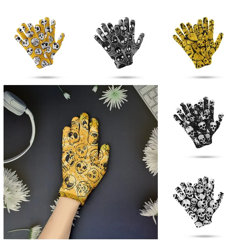 New Punk Gloves Unisex Halloween Skeleton Skull Gloves Smartphone Touch Screen Stretch Knitted Winter Mittens