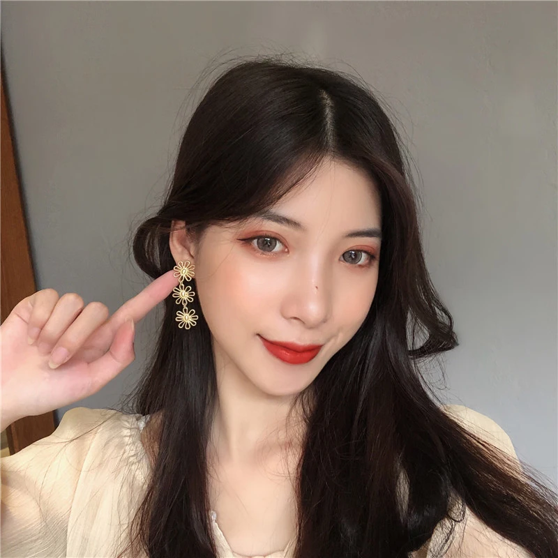 Korean Elegant Yellow Flower Petal Tassel Drop Earrings For Women Students Fashion Party Pendientes Jewelry
