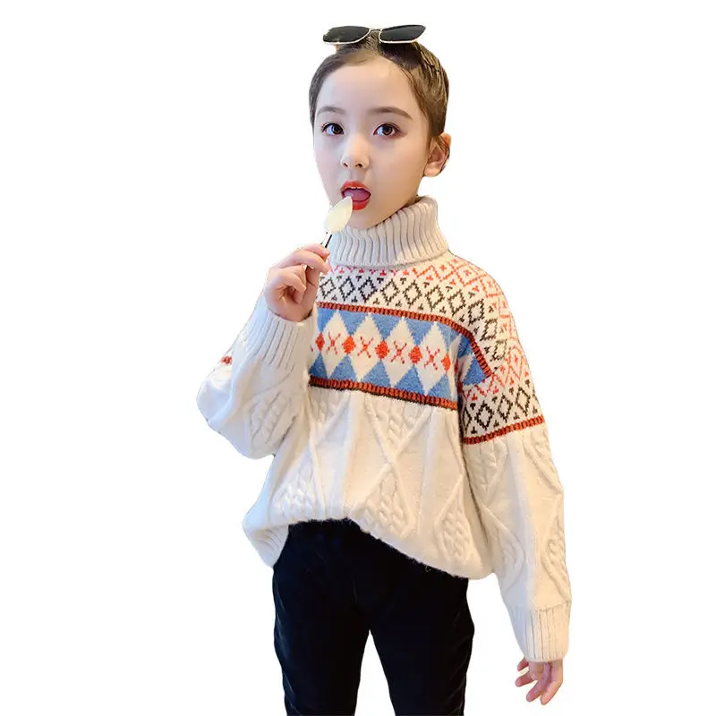 

Girl Clothes Turtleneck Sweater Knitting Pullover Baby Winter Tops Warm Sweaters Autumn Teenage Girls Winter Sweater for 3-12y