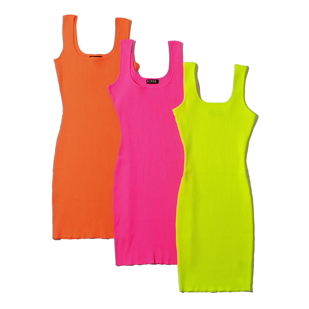 Summer casual bodycon dresses for women mini sexy dresses beach tank dress neon green dress ribbed pink sundresses women orange