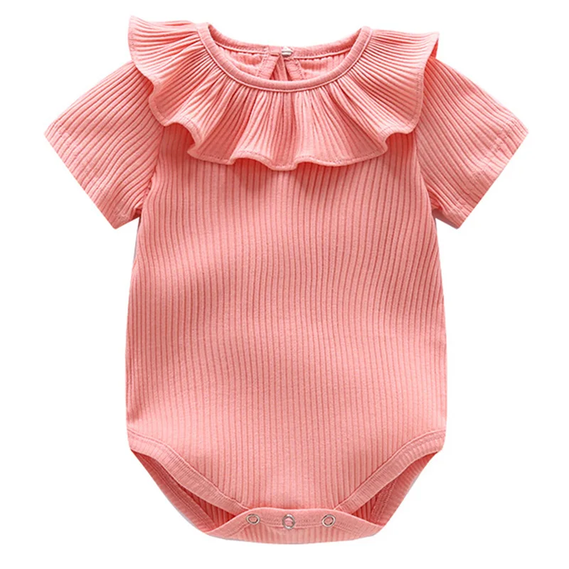 Summer Newborn Baby Girls Boys Clothing Infant Baby Boys Girls Ribbed Solid Romper Toddler Baby Jumpsuit Short Sleeve Outfit