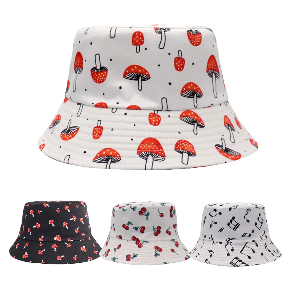 New Printed Women's Bucket Hats For Women Cap Fisherman Bob Panama Female Mushroom Summer Men Bucket Cap Vintage Fishing Sun Hat