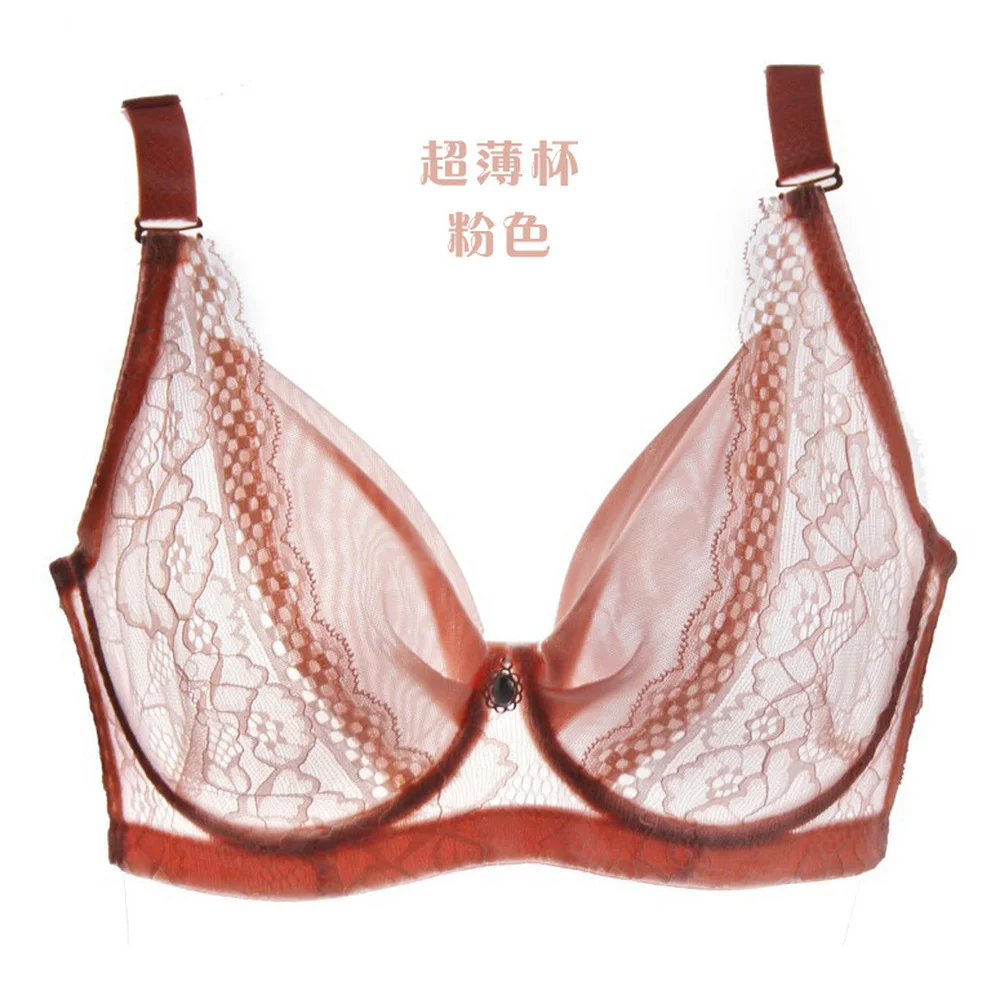 Big chest significantly smaller Summer large size translucent breathable mesh thin section bra adjustable lace ladies underwear