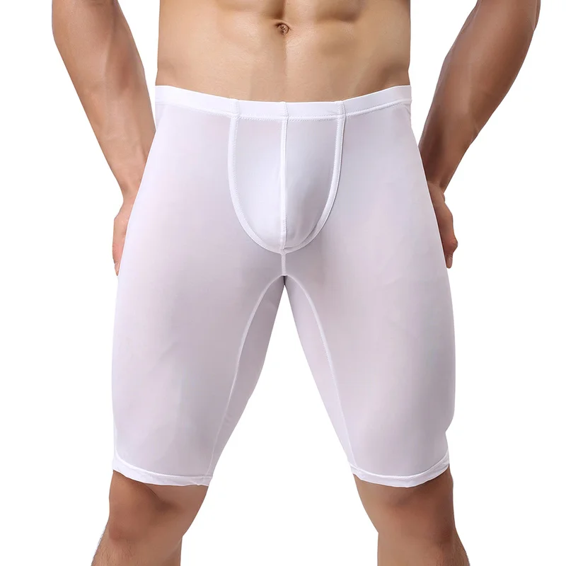 Bóxer largo ultrafino de seda de hielo para hombre, ropa interior de dormir, pantalones de verano, 2 unids/lote