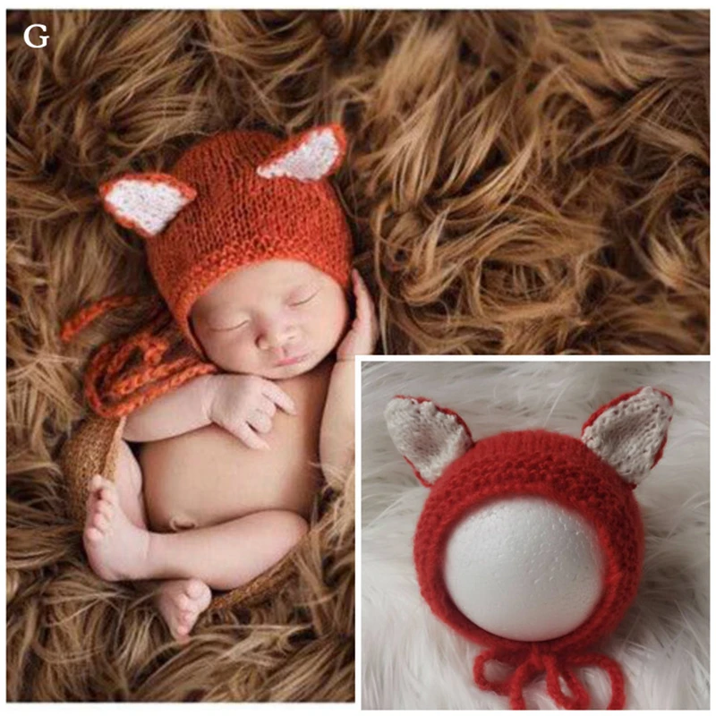 Handmade Crochet Animal Hat Mohair Newborn Baby Photography Props Infant Boys Girls 3d Ears Bonnet Bebe Accessories Beanie