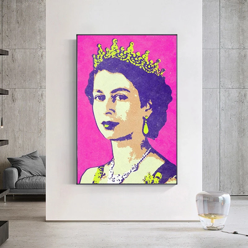 Modern Queen Elizabeth II Portrait Pop Canvas Painting Posters Prints Wall Art Pictures for Living Room Wall Decoration Cuadros