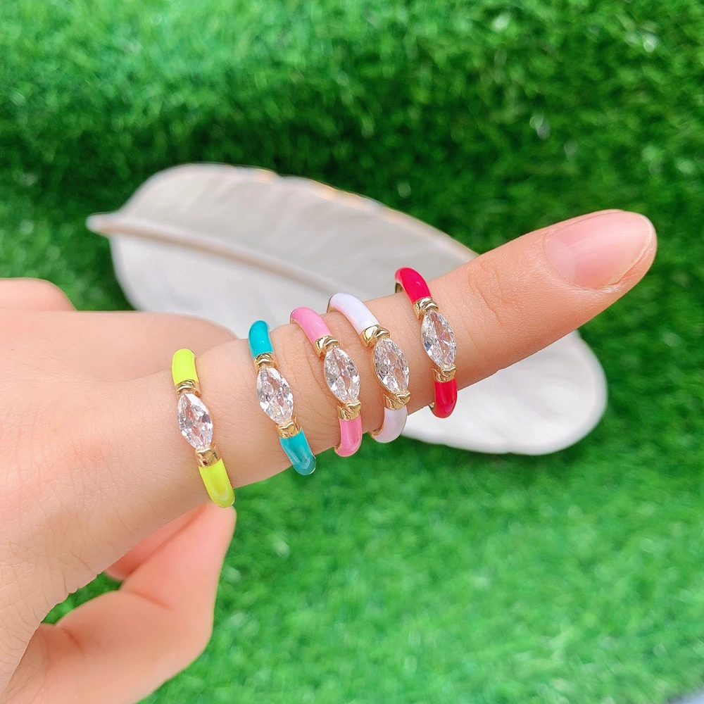 10PCS, Rainbow Colorful Girl Women Jewelry Neon Enamel Geometric Open Adjust Finger Ring