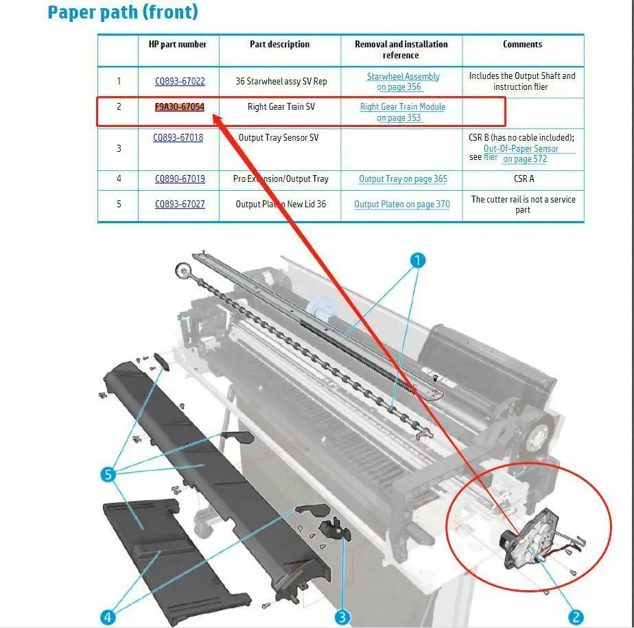 Imagem -02 - Pjan-right Gear Train F9a3067054 F9a30-67054 Apto para h -p Designer Jet T730 T830 Mfp Printer Plotter Parts