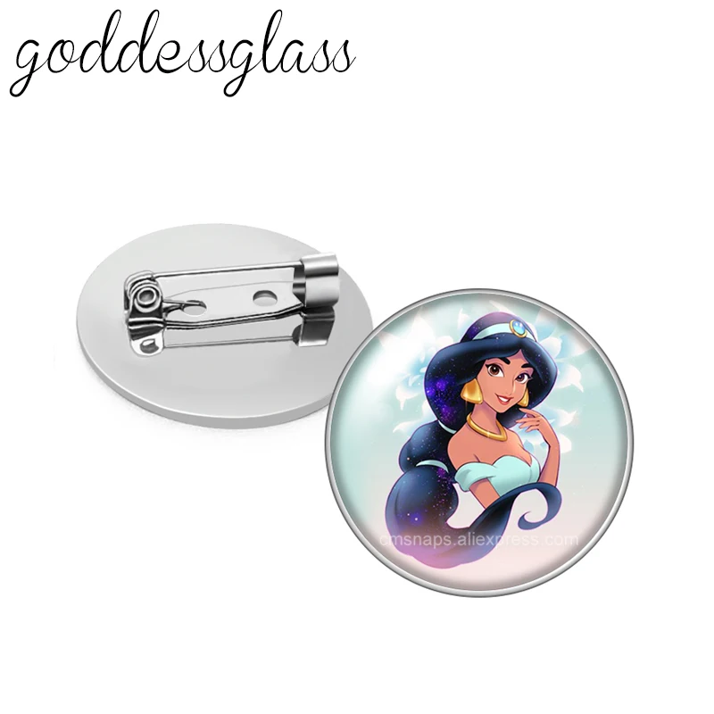 Aladdin and the magic lamp Princess jasmine Photo cabochon Brooch pinback button Bag Clothes Denim Jeans Lapel Pin Badge Jewelry