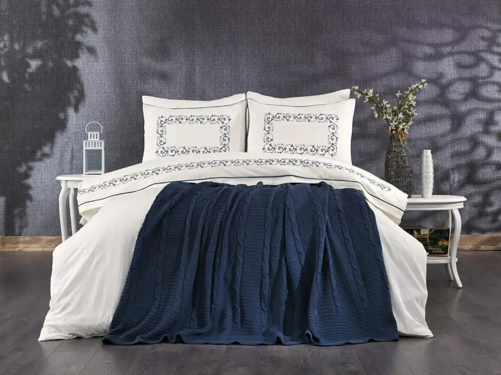 Cement Luxury Embroideried Bridal Set 7 Piece Indigo Blue