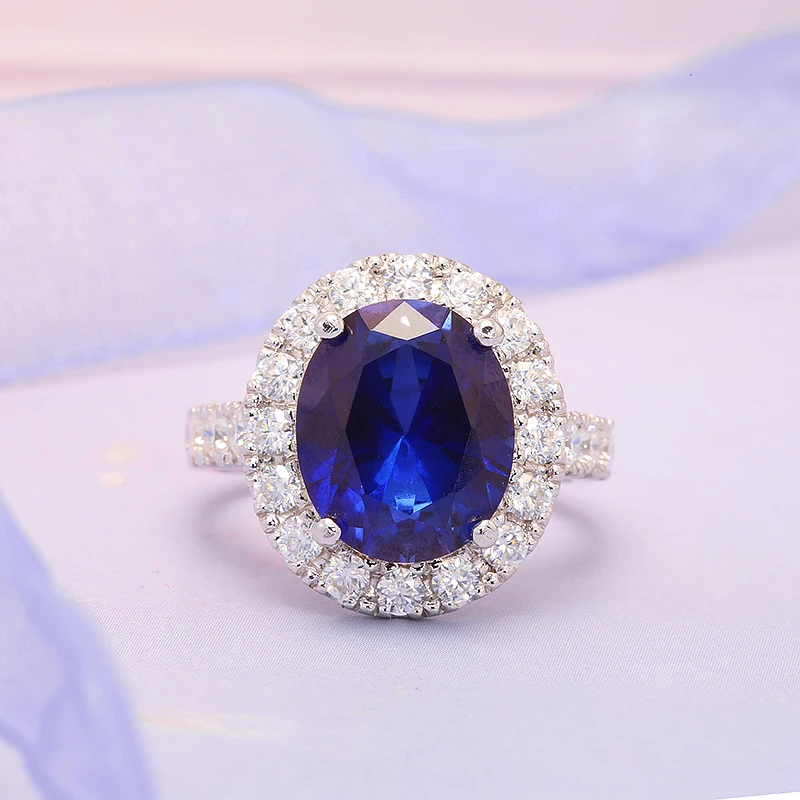 100% 14k Solid White Gold 5.0ct Oval Lab Sapphire Main Stone Moissanite Wedding Engagement Ring Gift Fine Jewelry for Women