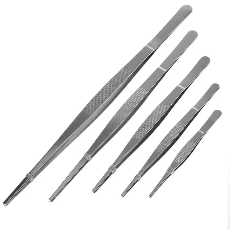 Toothed Tweezers Barbecue Stainless Steel Long Food Tongs Straight Home Medical Tweezer Garden Kitchen BBQ Tool 5 Sizes