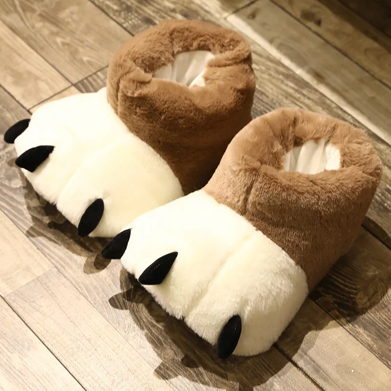 Fun Animals Bear Paw Ankle Boots Slippers for Winter Female House Furry Fur Girls Home Floor Fluffy Bear Paw Claw Flip Flops