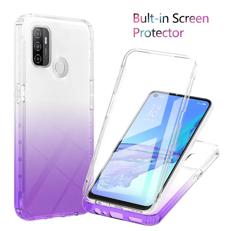 

360 Full Body Screen Protector Transparent Silicon Case OPPO A53 A15 A54 A74 A93 Colorful TPU Bumper Shockproof Armor Phone Case