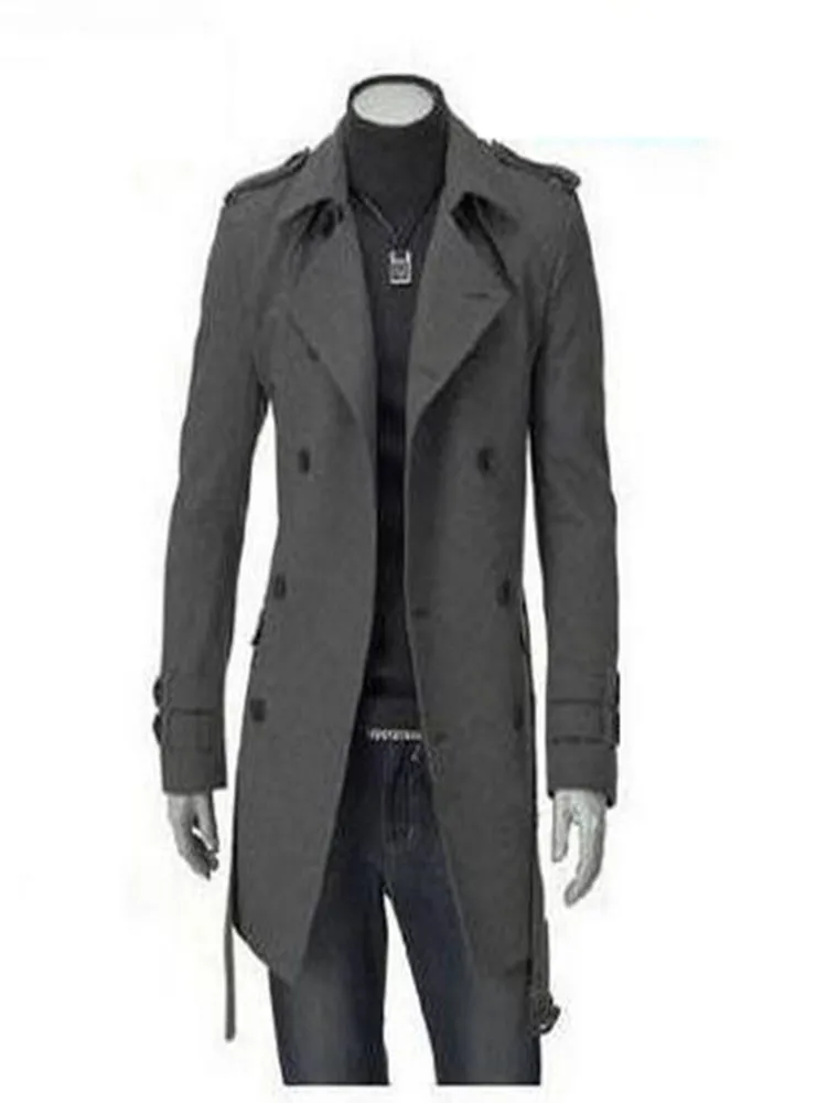 

Korean Style Men's Solid Windbreaker Lapel Double Breasted Medium Length Business Casual Autumn Winter Male Coat