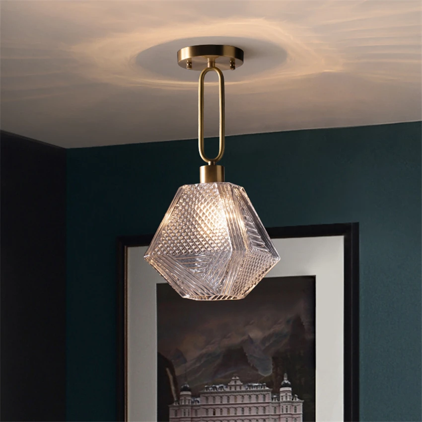 

All-copper luxury glass diamond ceiling lights bedroom aisle corridor home lamps modern Nordic bathroom balcony deco lighting