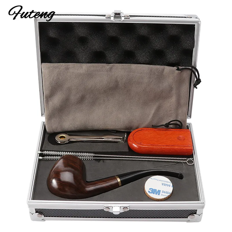 1 Set Smoking Ebony Pipe With Smoke Tools Pipe Rack Aluminium Storage Box Cigarette Accessories Tobacco Herb For Smoking