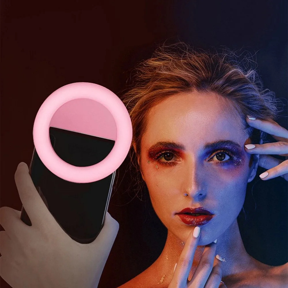 Di Động Ánh Sáng Ban Đêm Điện Thoại Sáng Đèn Led Máy Ảnh Kẹp Điện Thoại Di Động Selfie Ring Light Video Sạc Usb Cho tất Cả Điện Thoại