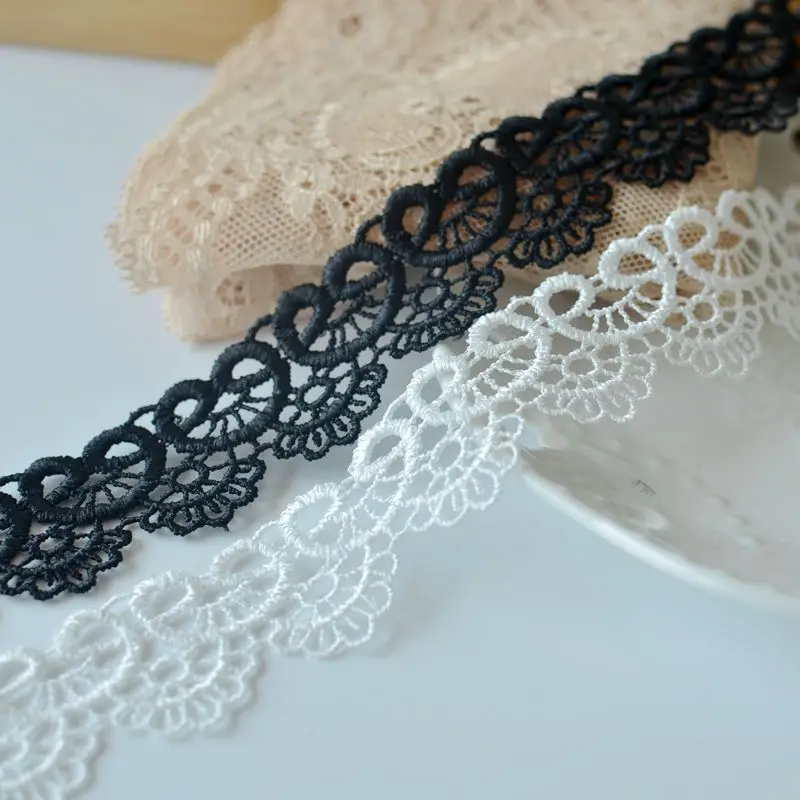 3CM Wide White Black Cotton Hollow Out Exquisite Embroidered Guipure Lace Fabric Trim Fringe Ribbon DIY Sewing Supplies Material