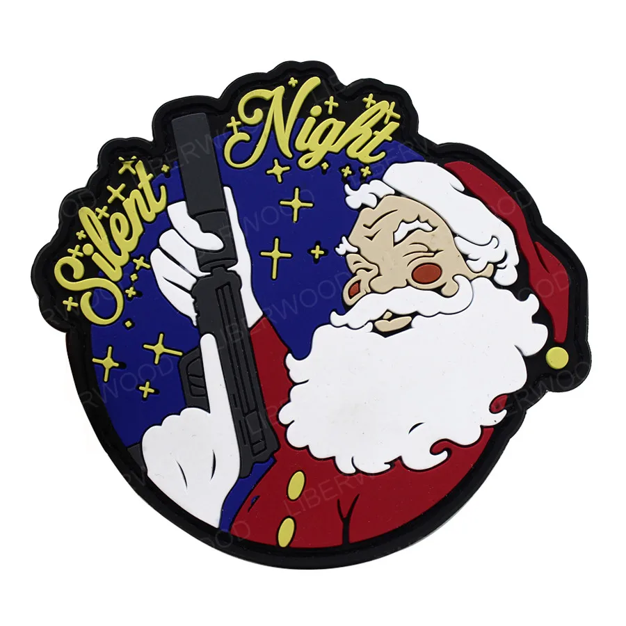 Christmas  Silent  Night  Patch  PVC  Rubber  Father  Christmas Santa Claus Kriss Kringle with Gun Ice Jam  Badge Patch