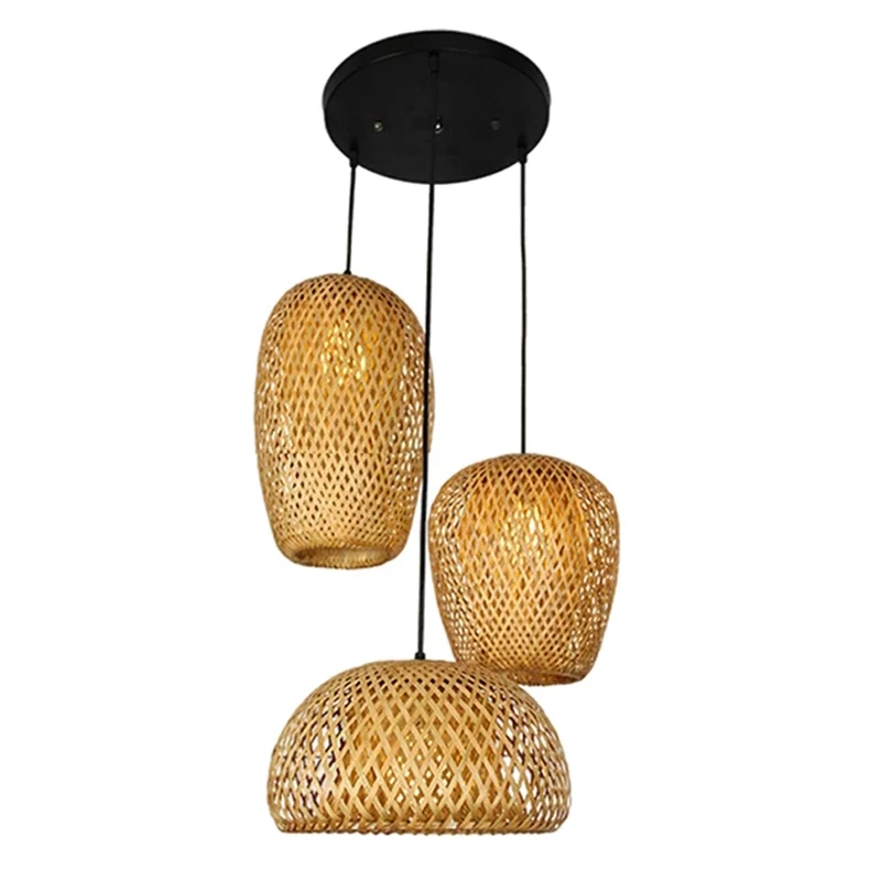 Handwoven Bamboo Chandelier Modern Rattan Pendant Light, Boho Ceiling Lamp for Garden/Restaurant/Bedroom Natural Lighting