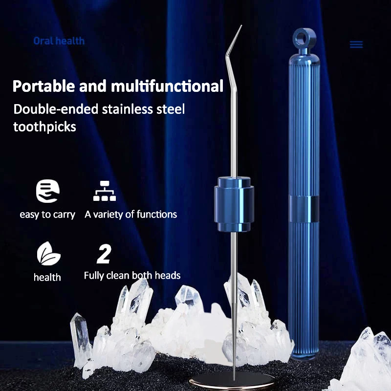 Stainless Steel Toothpick Portable Double-headed Toothpick Multifunctional Toothpick Bottle Fruit Fork Stronger Than Dental Flos