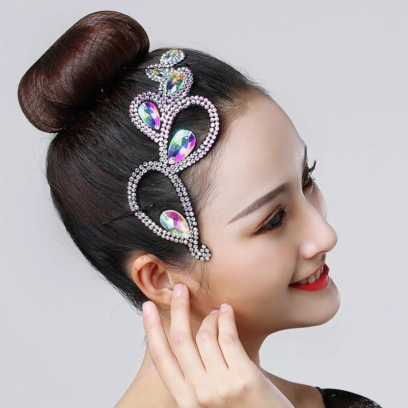 Latin Dance Headdress Stage Wear Competition Professional Dancer Adult Children Performance Rhinestone Accessories Decoration