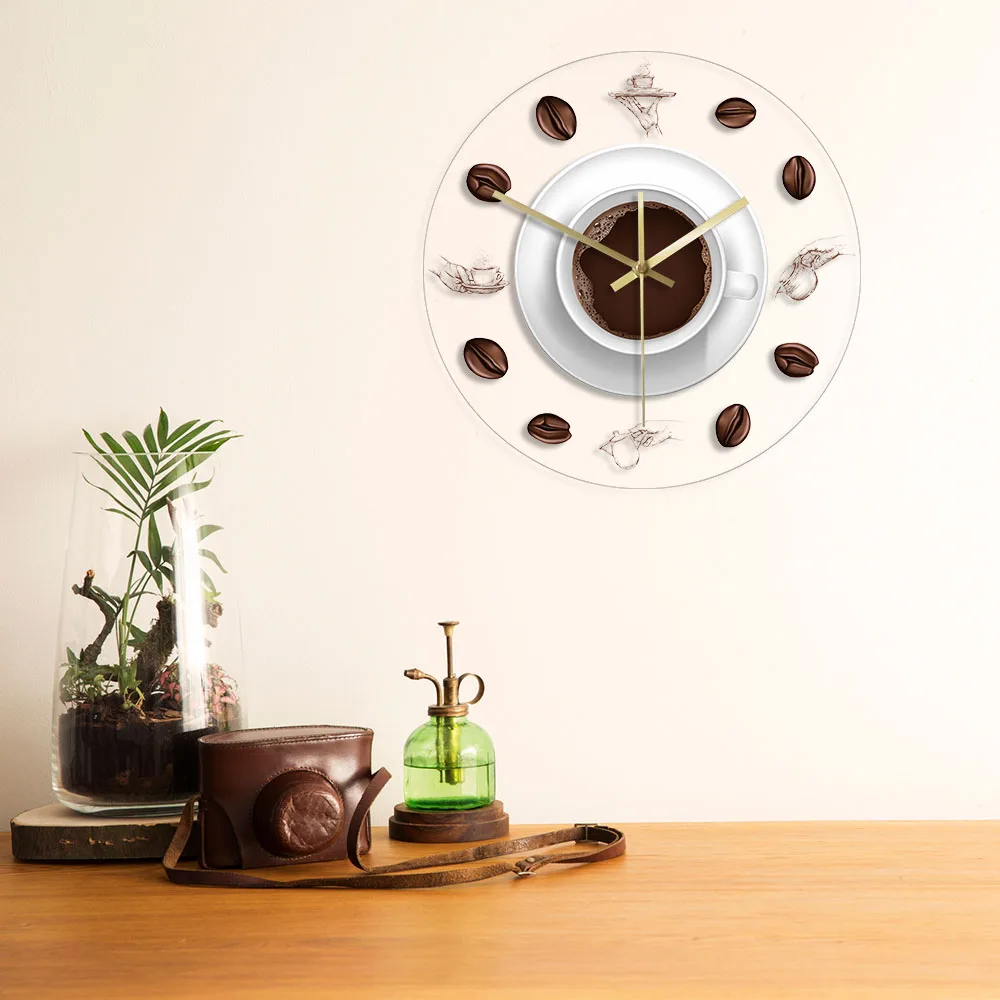 Coffee Hand Drawing illustration Kitchen Wall Clock Modern Print Clock Minimalist Acrylic Wall Watch Gift idea for Coffee Lovers view 4