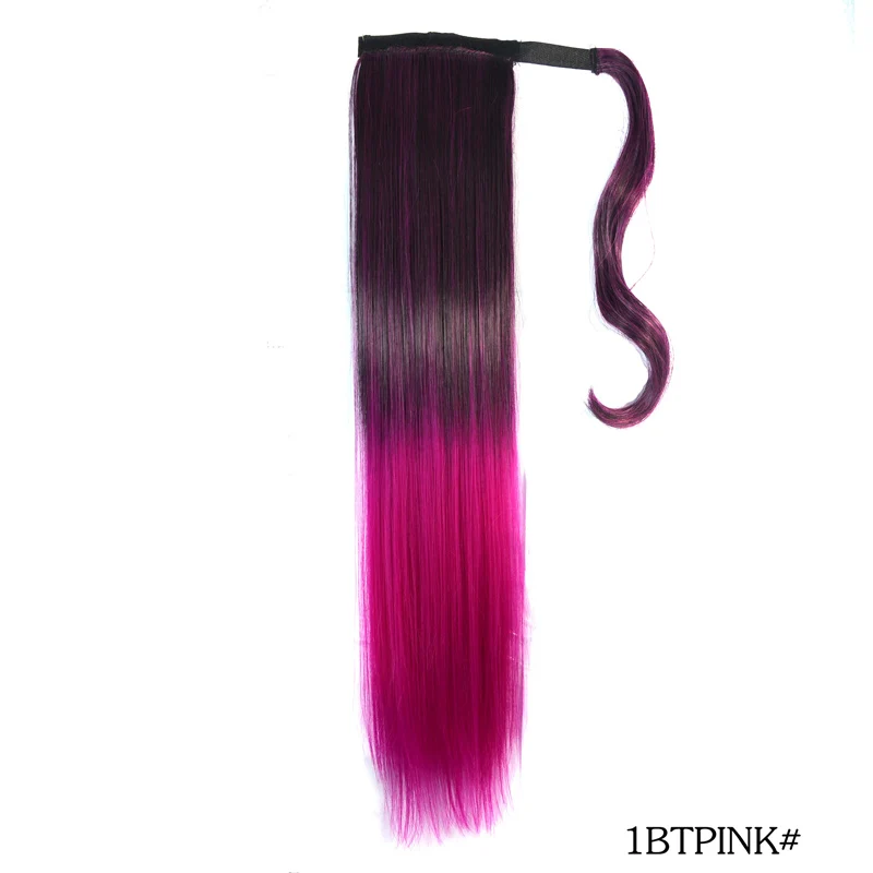 Jeedou Ponytail Hair Extension Ombre Color Wrap Around Ponytails Straight Synthetic Black Green Pink Red Purple