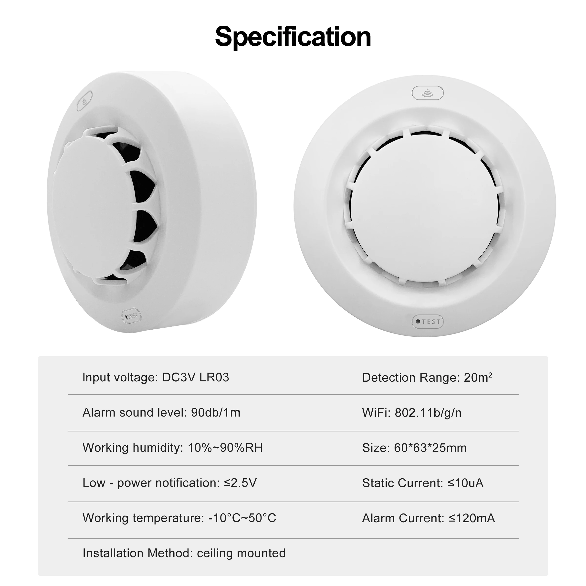 Sensore rilevatore di allarme antincendio fumo intelligente GIRIER Tuya Wifi con alimentazione a batteria funziona con l\'app Smart Life nessun Hub