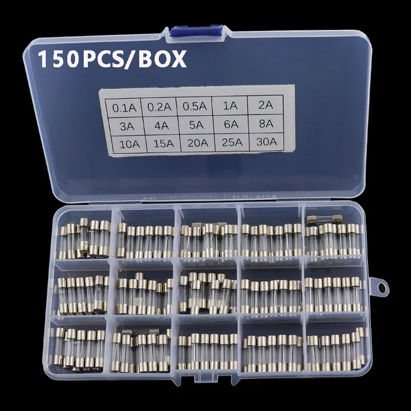 15Kinds 150pcs 5*20 Fast-blow Glass Tube Fuses Car Glass Tube Fuses Assorted Kit 5X20 with Box fusiveis 0.1A-30A Household Fuses