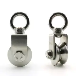 304 Stainless Steel V Type Swivel Pulley Duplex Bearing Super-Silent Detachable 360 Degree Rotation Heavy Duty Traction Wheel