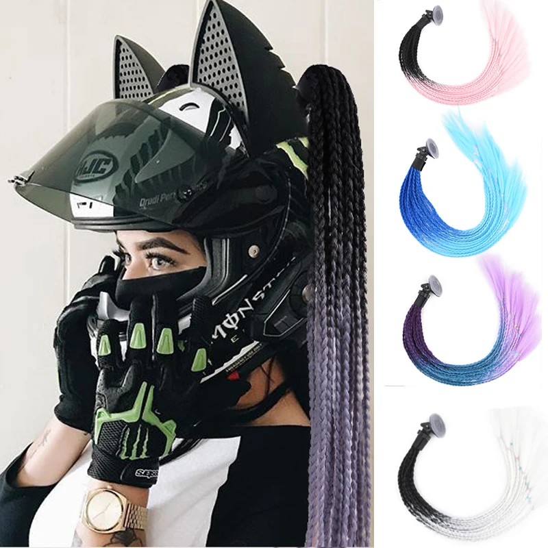 

2022 Motorcycle Helmet Braids Fashion Personality Woman Braids Wig For Motorbike Helmets Multicolor Twist Dual Pigtail Ponytail