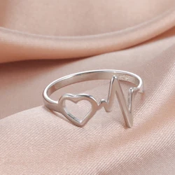 Cazador Fashion HeartBeat Rings Women Doctor Nurse Stainless Steel Hollow Heart Finger Rings Jewelry Birthday Friends Gifts 2024