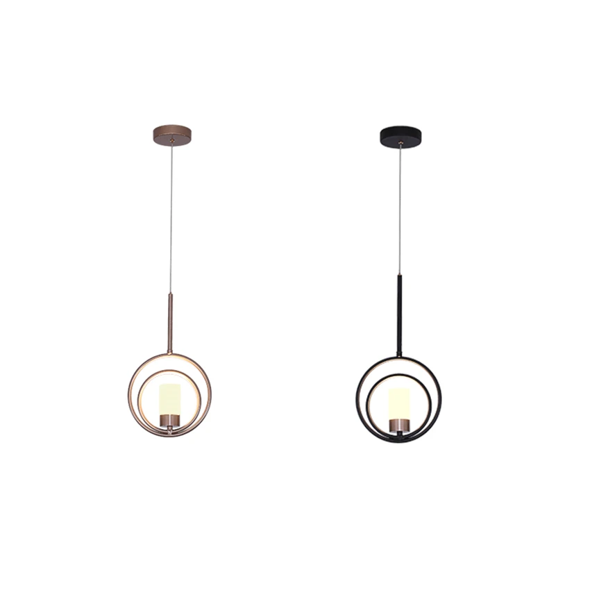 

Nordic double ring iron pendant lights bedroom bedside lamp long line bar single-headed hanging lights cabinet kitchen lighting