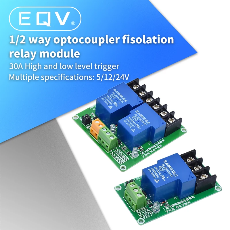 ONE TWO 1 2 channel relay module 30A with optocoupler isolation 5V 12V 24V supports high and low Triger trigger