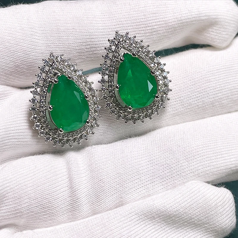 Cellacity Classic emerald jewelry set earring pendant necklace for charm lady with water drop shape 10*14mm gemstones jewelry