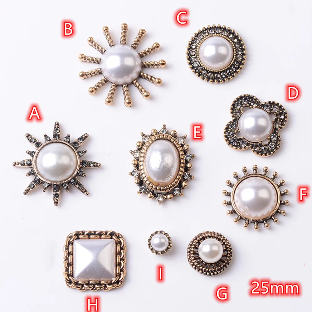 

Vintage Nail Art Decoration Buttons 10pcs Geometric Flatback Pearl Flower Clover Embellishment For DIY Jewelry Accessories