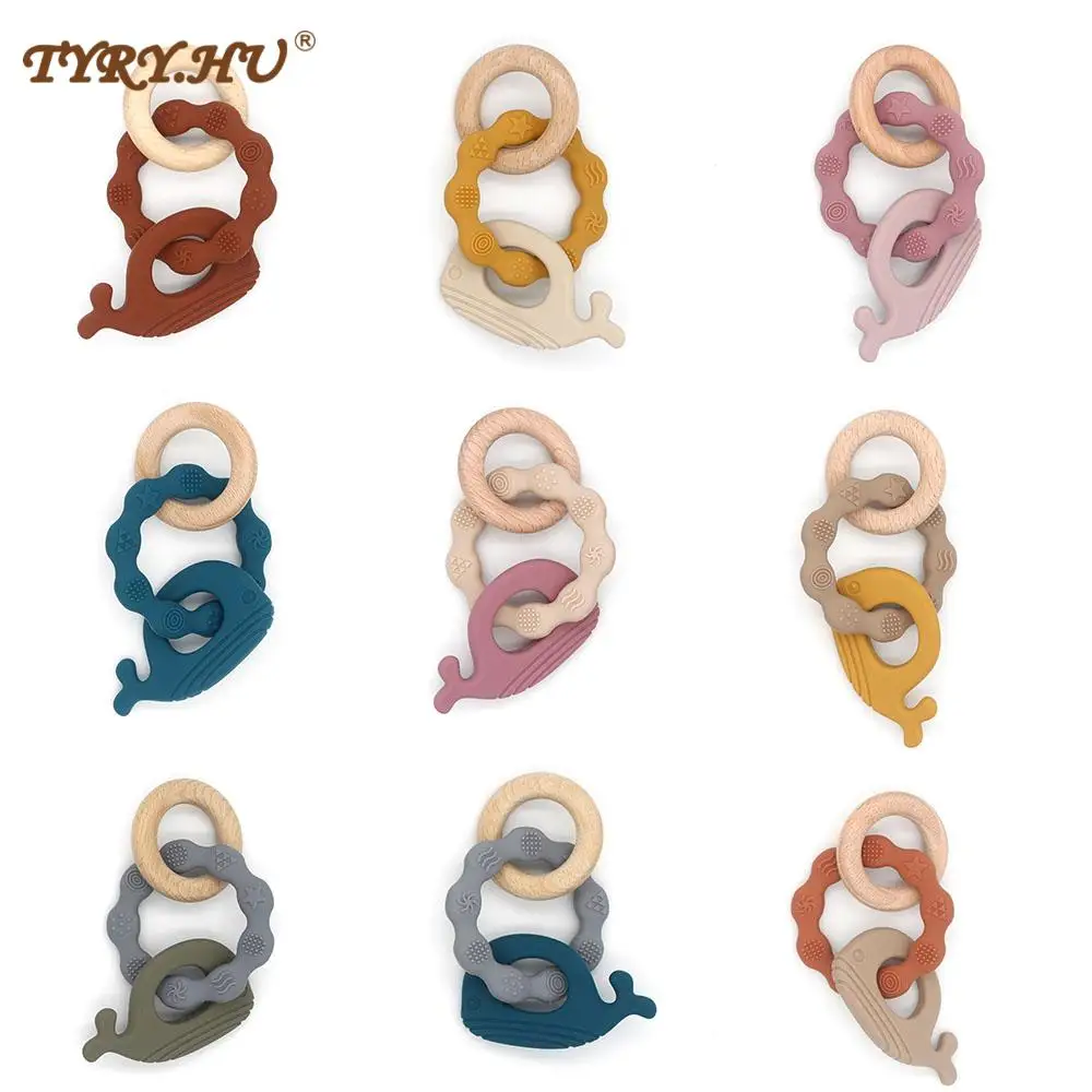 

TYRY.HU Wooden Teether Baby Ring Baby Teething Toys Silicone Octopu Fish Teether Pacifier Pendant For Newborn Toys Baby Gifts