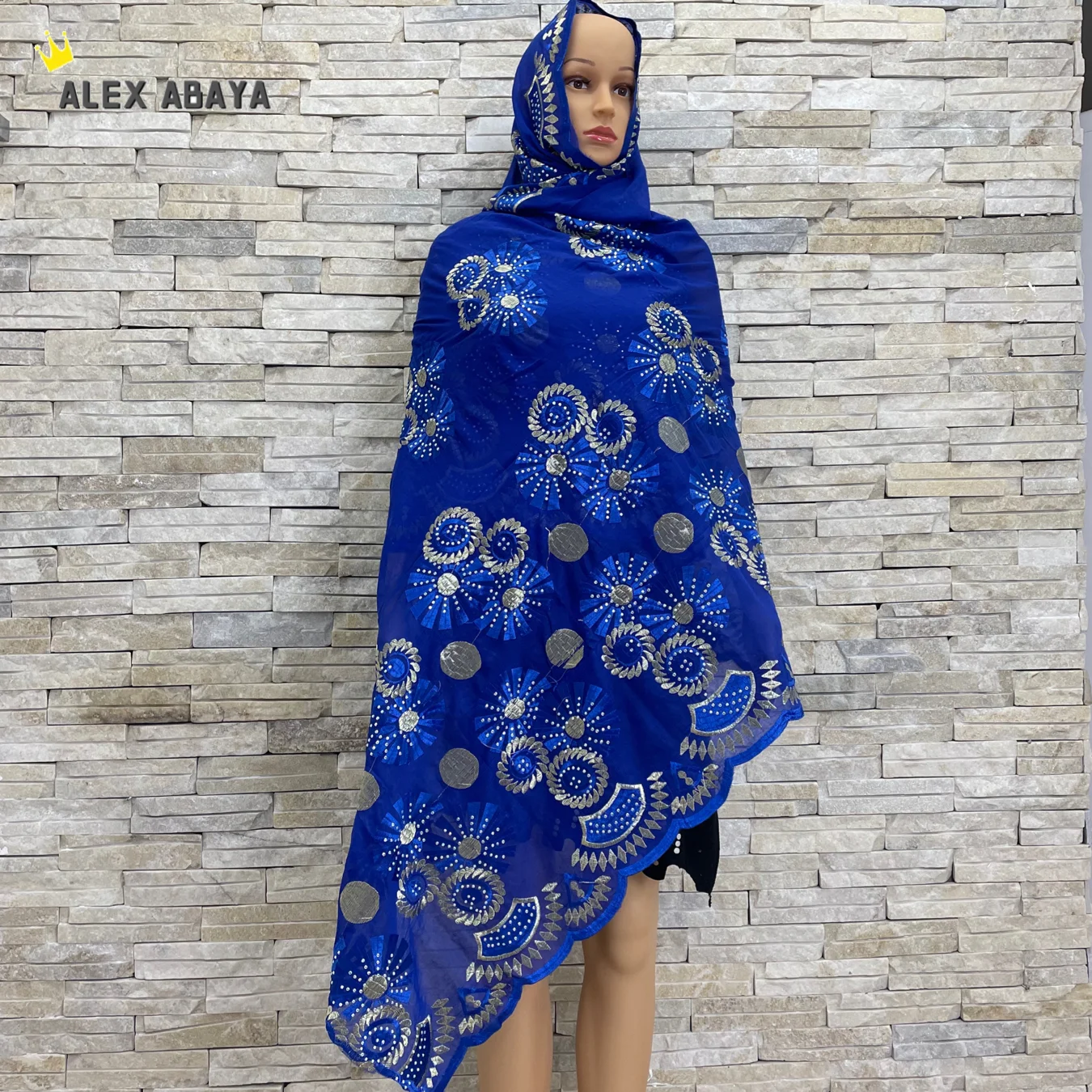 African Fashion Hijabs  Women, Colorful Scarf, Muslim Shawls, Embroidery Flower and Set with Diamond Cotton Fabric, Turban Woman