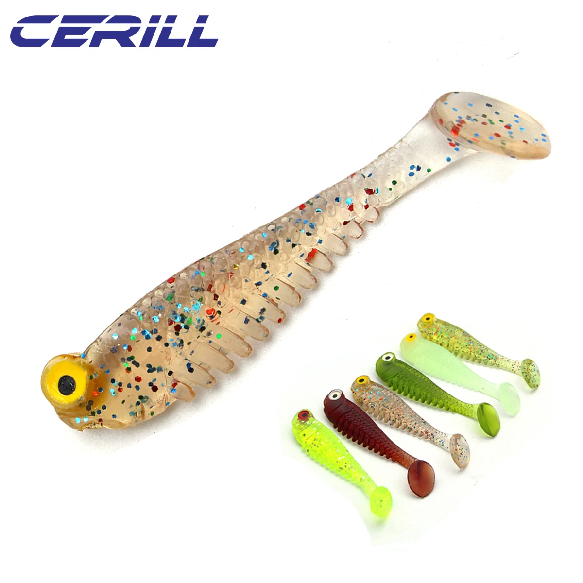 Lot 10 Cerill Shiner Grub Bait 70 mm 2.8 g Paddle Tail Soft Fishing Lure Lifelike Artificial Silicone Jig Wobbler Carp Swimbait