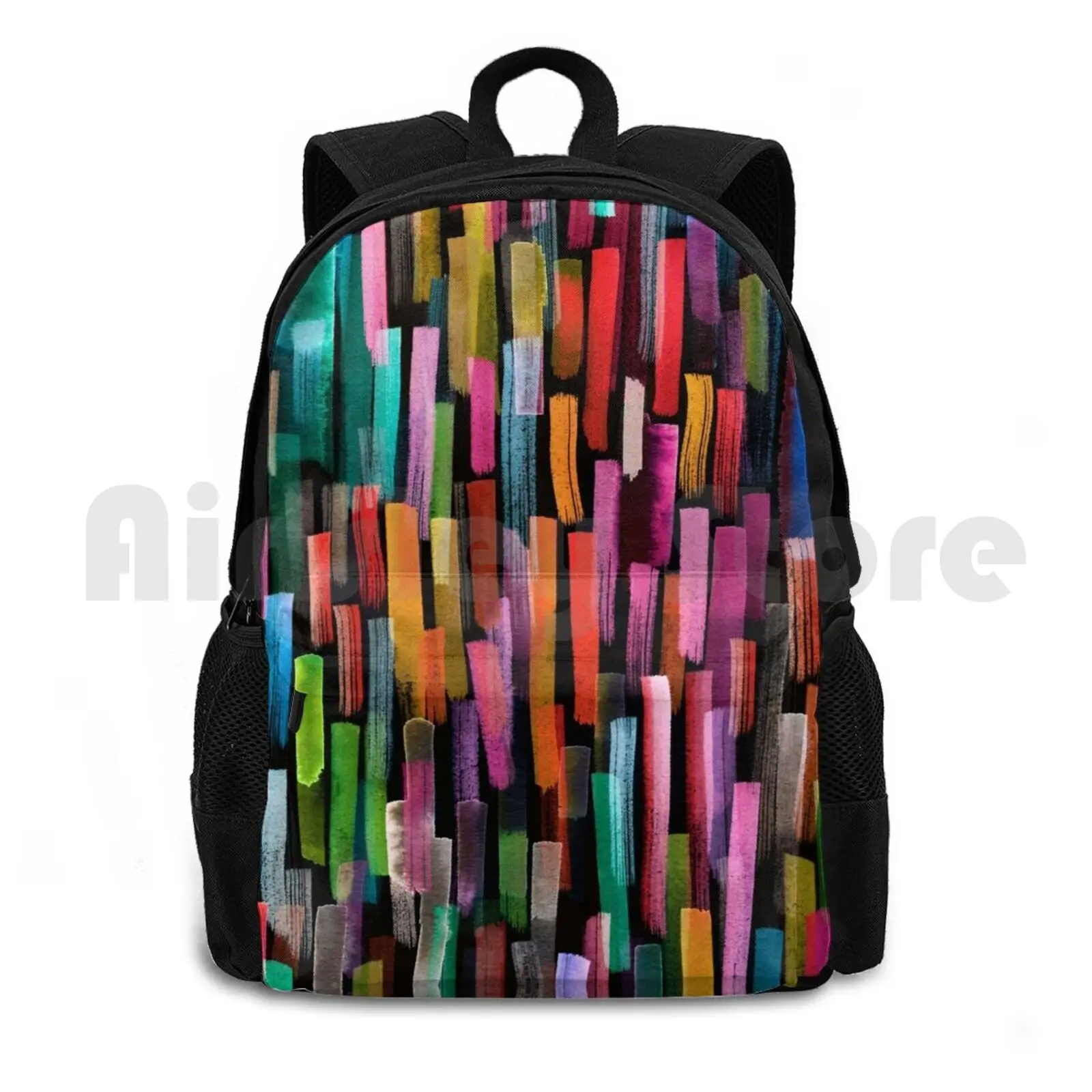 Multicolored Watercolor Stripes Pattern Outdoor Hiking Backpack Riding Climbing Sports Bag Multicolor Colors Pattern Pattern