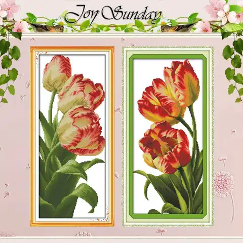 Lale çiçek desenleri sayılan çapraz dikiş seti DIY 11CT 14CT 16CT damgalı DMC çapraz dikiş kiti nakış İğne ev dekor