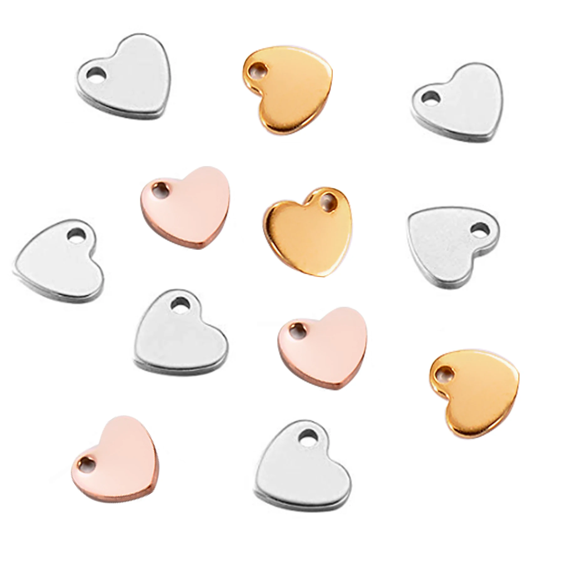Etiquetas de corazón de acero inoxidable para fabricación de collares, dijes de 6x7mm, 50 piezas, DIY, venta al por mayor